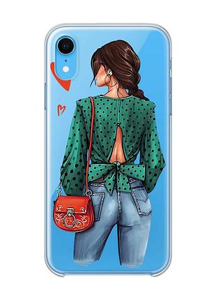 Прозорий чохол на iphone xr дівчина в зеленому (принт 224)