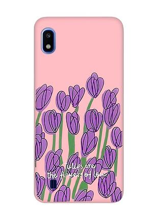 Матовый розовый чехол на samsung galaxy a10 (2019) a105 тюльпаны (принт 265)