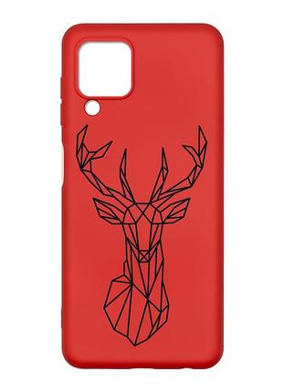 Матовый красный чехол на samsung galaxy m32/a22/m22 4g :: олень (принт 128)