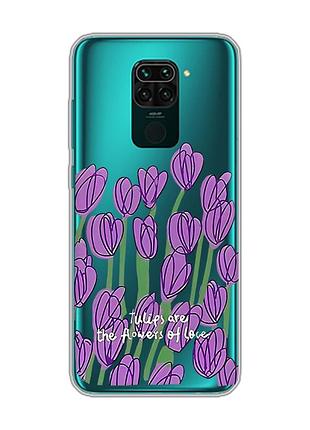 Прозрачный чехол на xiaomi redmi note 9 тюльпаны (принт 265)