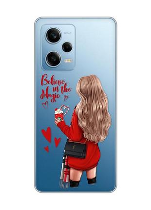 Прозорий чохол на xiaomi redmi note 12 5g :: дівчина з кавою (принт 137)