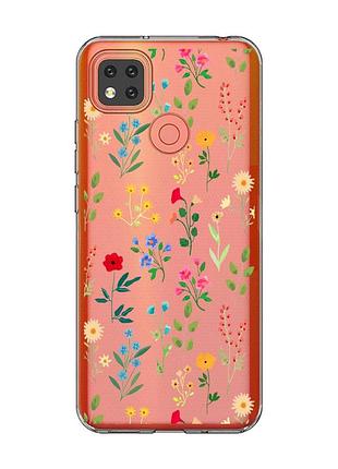 Прозрачный чехол для xiaomi redmi 9c :: цветочный фон (принт 269)
