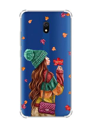 Чехол с утолщенными углами на xiaomi redmi 8a :: девушка с листьями (принт 221)
