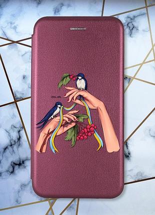 Чохол-книжка з малюнком для samsung galaxy j7(2016) j710 бордовий :: ластівки (принт 15)