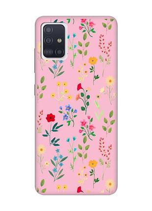 Матовый розовый чехол на samsung galaxy a71 / a715 :: цветочный фон (принт 269)