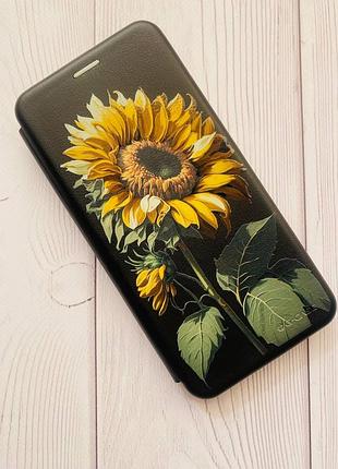 Чохол-книжка з малюнком для xiaomi redmi note 9 pro/9s/9 pro max чорний :: соняшник (принт 274) 2