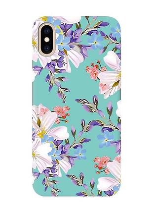 Матовый бирюзовый чехол на iphone xs max :: цветочный рисунок (принт 272)