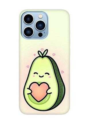 Матовый чехол с бирюзовыми боками на iphone 13 pro max :: кавай авокадо с сердечком (принт 310)