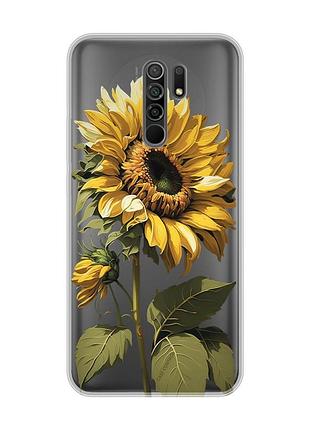 Прозрачный чехол на xiaomi redmi 9 :: подсолнечник (принт 274)