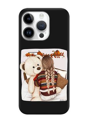 Матовий чорний чохол на apple iphone 14 pro :: дівчинка з ведмедиком (принт 117)