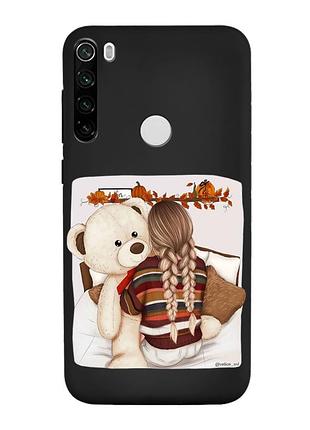 Матовый черный чехол на xiaomi redmi note 8t :: девочка с мишкой (принт 117)