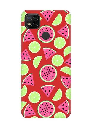 Матовый красный чехол на xiaomi redmi 9c/10a :: арбузы и лайм (принт 345)