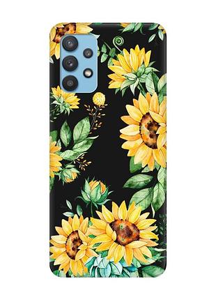 Матовый черный чехол на samsung galaxy a32 :: подсолнухи (принт 288)