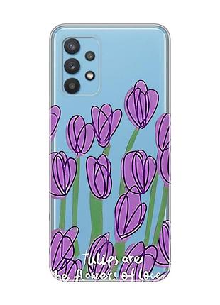 Прозрачный чехол на samsung galaxy a32 тюльпаны (принт 265)