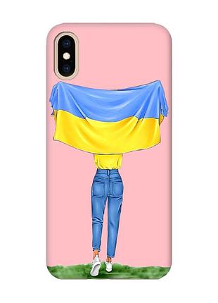 Матовый розовый чехол на iphone xs max :: девушка с флагом (принт 263)