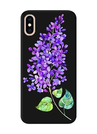 Матовий чорний чохол на iphone xs max :: гілочка бузку (принт 280)