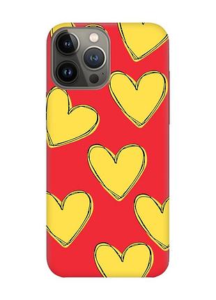 Матовий червоний чохол на apple iphone 13 pro :: сердечка жовті (принт 259)