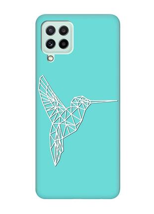 Матовый бирюзовый чехол на samsung galaxy m32/m22/a22 4g :: колибри (принт 123)