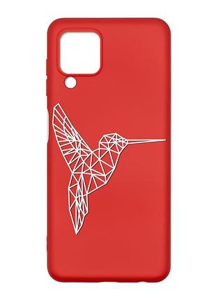 Матовый красный чехол на samsung galaxy m32/a22/m22 4g :: колибри (принт 123)