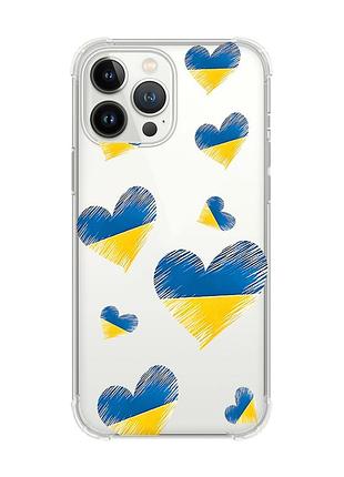Чехол с утолщёнными углами на iphone 14 pro :: сердечка. украина (принт 258)