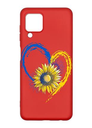 Матовий червоний чохол на samsung galaxy a22 4g/m32/m22 :: серце з соняхом. україна (принт 260)