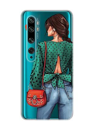Прозорий чохол на xiaomi mi note 10/note 10 pro дівчина в зеленому (принт 224)