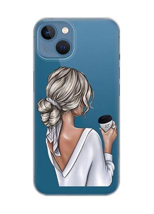 Прозрачный чехол на iphone 13 :: девушка с латте (принт 227)
