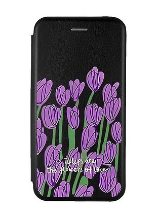 Чохол-книжка з малюнком для xiaomi redmi note 9 pro/9s/9 pro max чорний :: тюльпани (принт 265)
