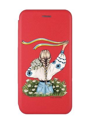 Чехол-книжка с рисунком для samsung galaxy m32/ m22/ a22 4g красный :: девушка с лентой (принт 17)