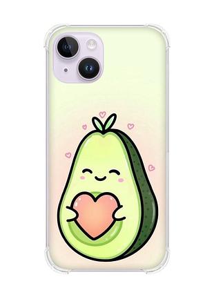 Чехол с утолщёнными углами на iphone 14 :: кавай авокадо с сердечком (принт 310)