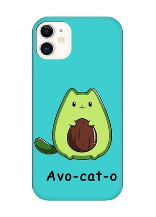 Матовый бирюзовый чехол на iphone 11 :: котик авокадо (принт 306)