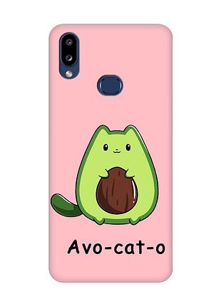 Матовый розовый чехол на samsung galaxy a10s (a107) :: котик авокадо (принт 306)