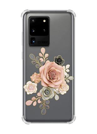 Чехол с утолщёнными углами для samsung galaxy s20 ultra :: розы (принт 275)
