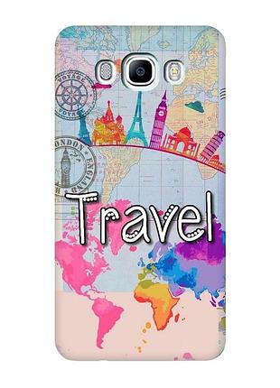 Матовый чехол с бирюзовыми боками на samsung galaxy j7(2016) j710 :: путешествие. travel (принт 321)