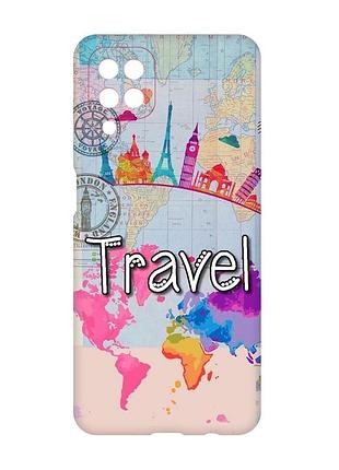 Матовый чехол с красными боками на samsung galaxy a12 :: путешествие. travel (принт 321)