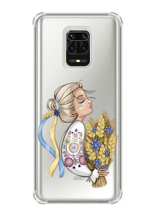 Чохол з потовщеними кутами на xiaomi redmi note 9 pro/ 9s/ 9 pro max :: українка з колосками (принт 173)