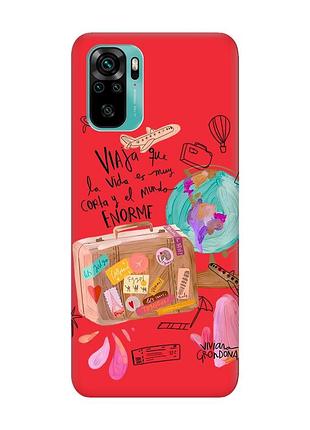 Матовый красный чехол на xiaomi redmi note 10 / note 10s :: настроение путешествовать (принт 329)