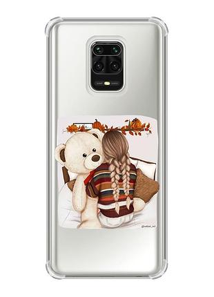 Чохол з потовщеними кутами на xiaomi redmi note 9 pro/ 9s/ 9 pro max :: дівчинка з ведмедиком (принт 117)