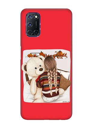 Матовий червоний чохол на oppo a52/ a72/ a92 :: дівчинка з ведмедиком (принт 117)