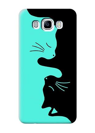 Матовый бирюзовый чехол на samsung galaxy j7(2016) j710 :: кошечки (принт 118)