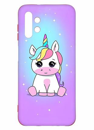 Матовый чехол с красными боками на samsung a13 4g :: единорог (принт 103)