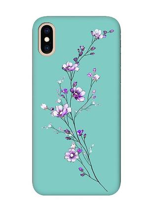 Матовий бірюзовий чохол на iphone xs max :: гілочка квітів (принт 278)