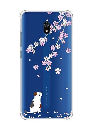 Чехол с утолщенными углами на xiaomi redmi 8a :: котик и сакура (принт 283)