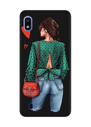 Матовий чорний чохол на samsung galaxy a10 (2019) a105 дівчина в зеленому (принт 224)