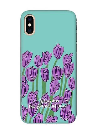 Матовий бірюзовий чохол на iphone xs max тюльпани (принт 265)