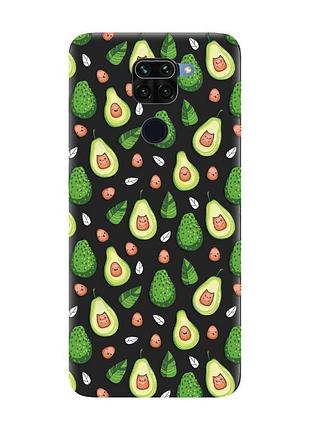 Матовий чорний чохол на xiaomi redmi note 9 :: авокадо з котиками (принт 301)