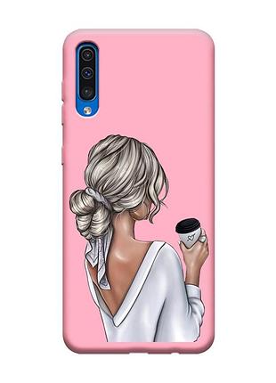 Матовий рожевий чохол на samsung galaxy a50 (2019) a505 дівчина з латте (принт 227)