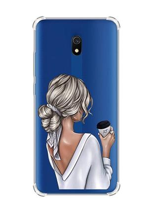 Чехол с утолщенными углами на xiaomi redmi 8a девушка с латте (принт 227)