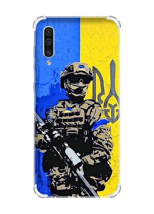 Чехол с утолщёнными углами на samsung galaxy а50 (2019) а505 :: солдат (принт 350)