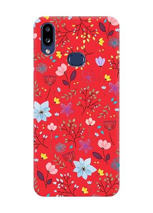 Матовый красный чехол на samsung galaxy a10ѕ a107 :: цветочный фон (принт 267)
